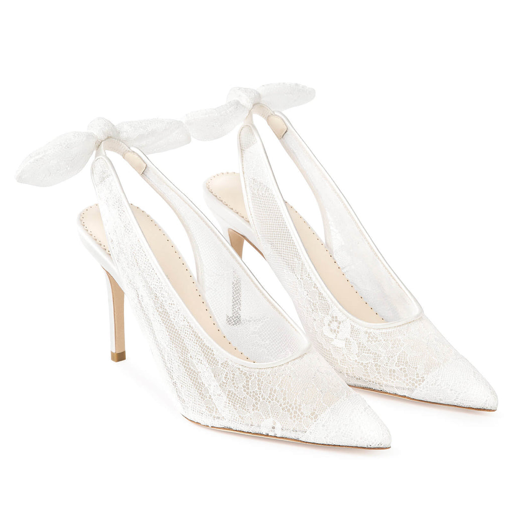 Bella Belle Monroe Wedding Shoes - Monroe Lace Slingback Bridal Stilettos