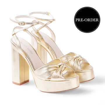 Bella Belle Serafina Gold Platform Sandals Open Toe Heels 