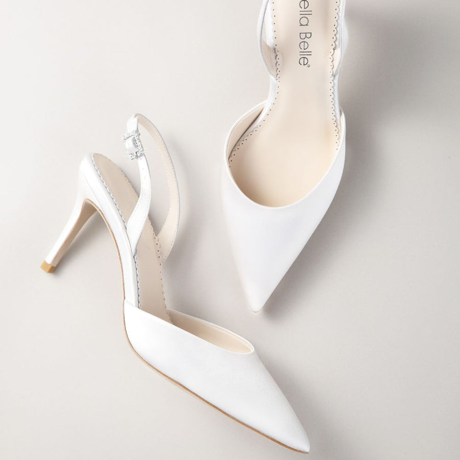 Bella Belle Simone Pointed Toe Slingback Ivory Stiletto Heels