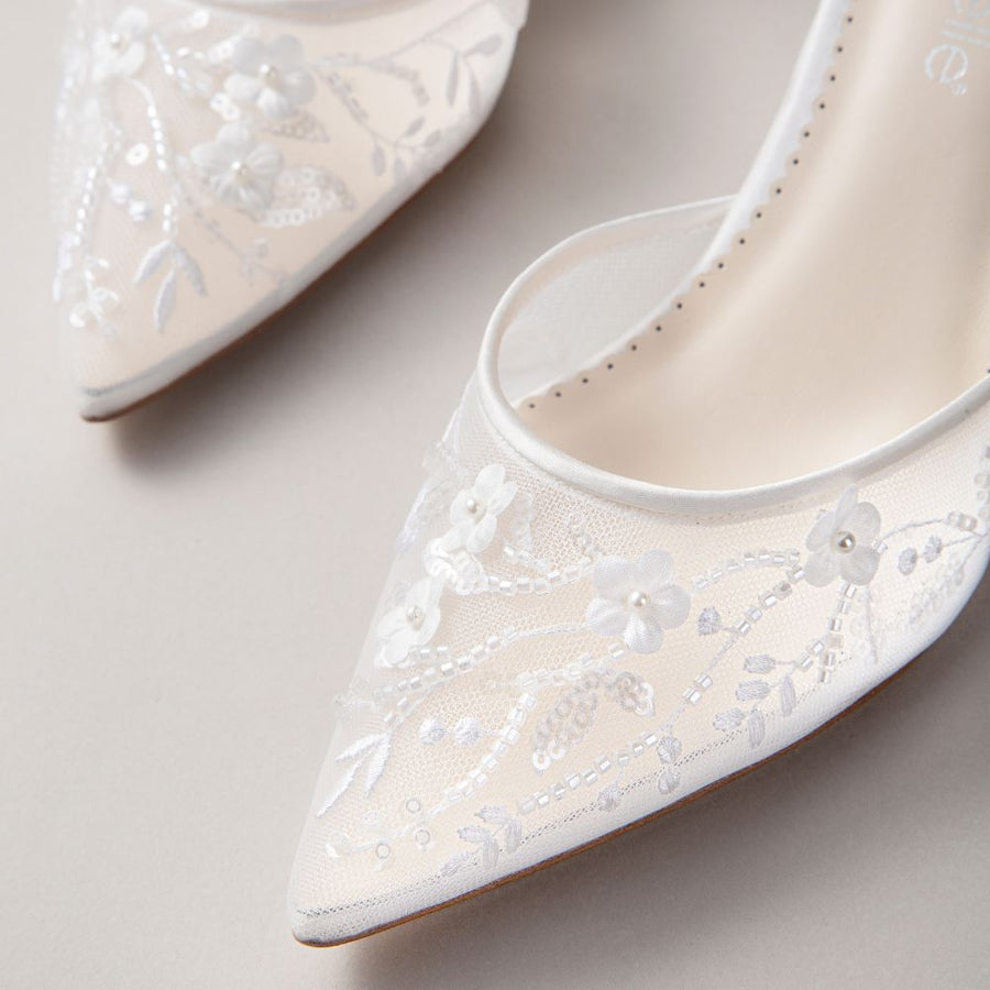 Bella Belle Thea Floral Illusion Mesh Closed Toe Block Heels
