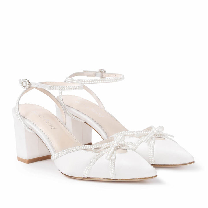 Inch Block Heel Pearl Bow Wedding Shoes