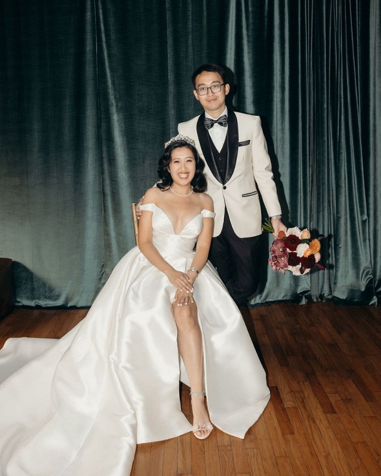 Bella Belle Brides Alison wearing 'Ella' floral low block heel for her wedding day