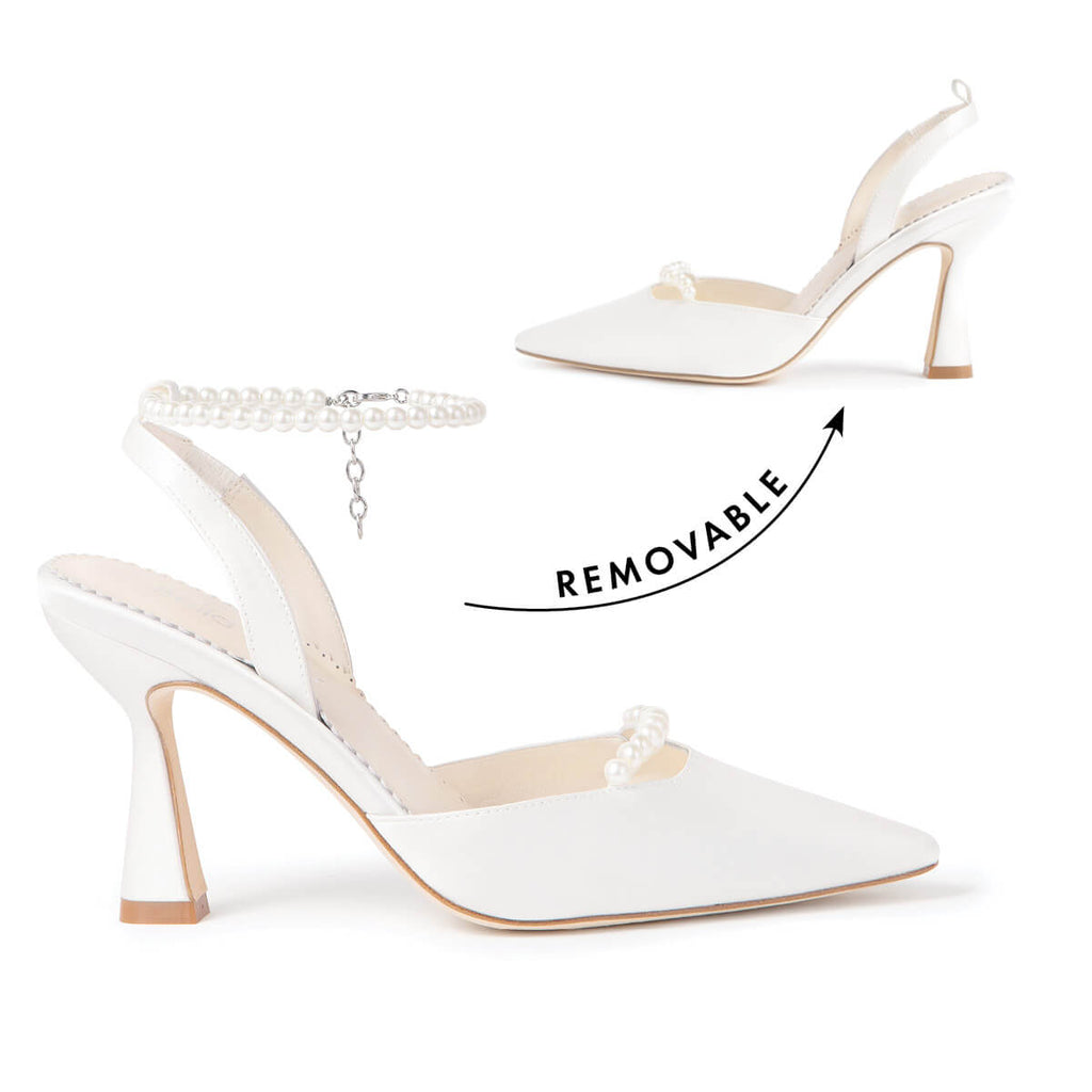 Slingback Pearl Strap Heels with Removable Pearl Ankle Strap