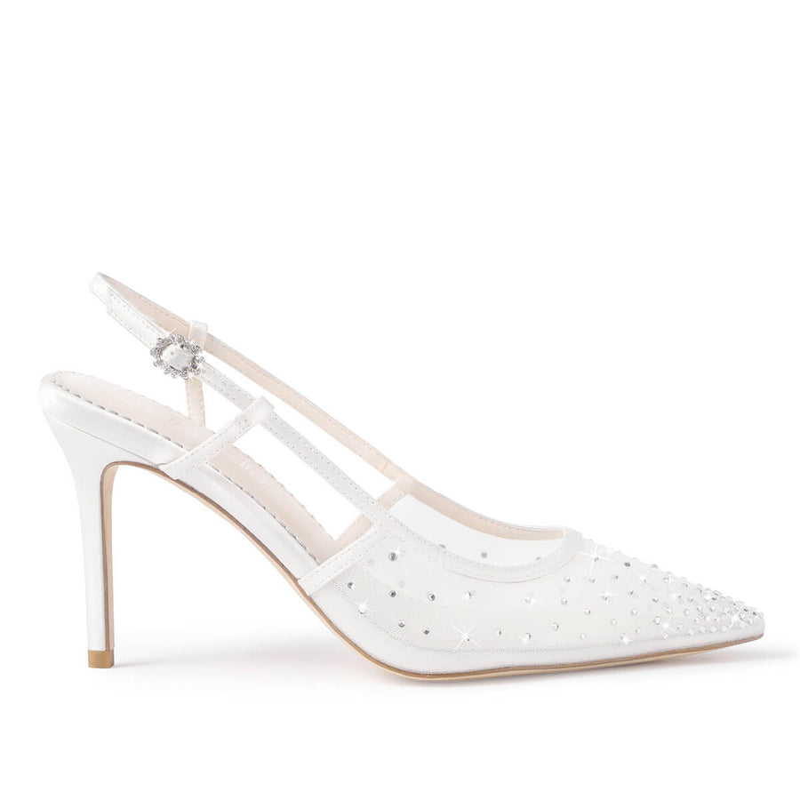 Bella Belle Chriselle Ivory Crystal Bow Mesh Slingback Heels
