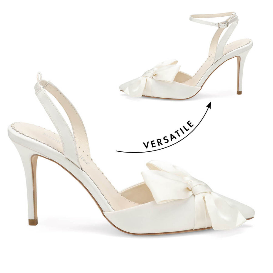Bella Belle Rhodes bow wedding heels with removable ankle straps