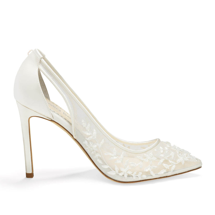 Bella Belle Shoes Edna Floral Beaded Lace Wedding Heel without Tulle Bow
