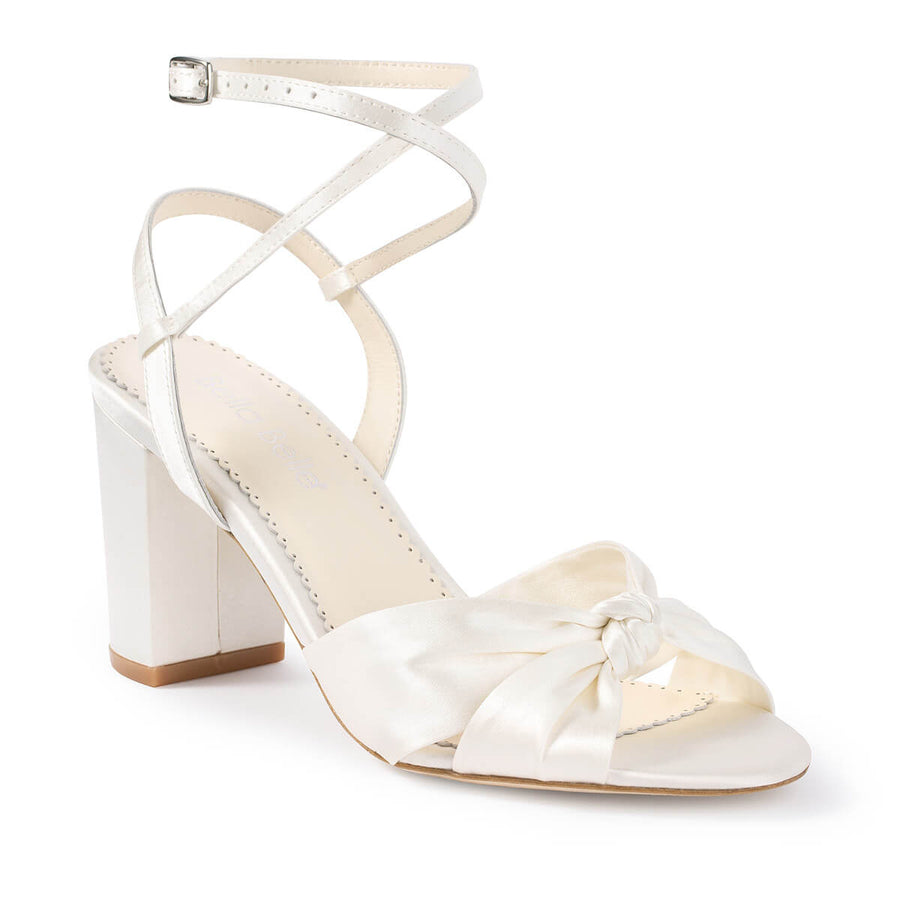 Bella Belle Shoes Sienna Open Toe Silk Knotted 3 Inch Block Heels Bridal Sandals