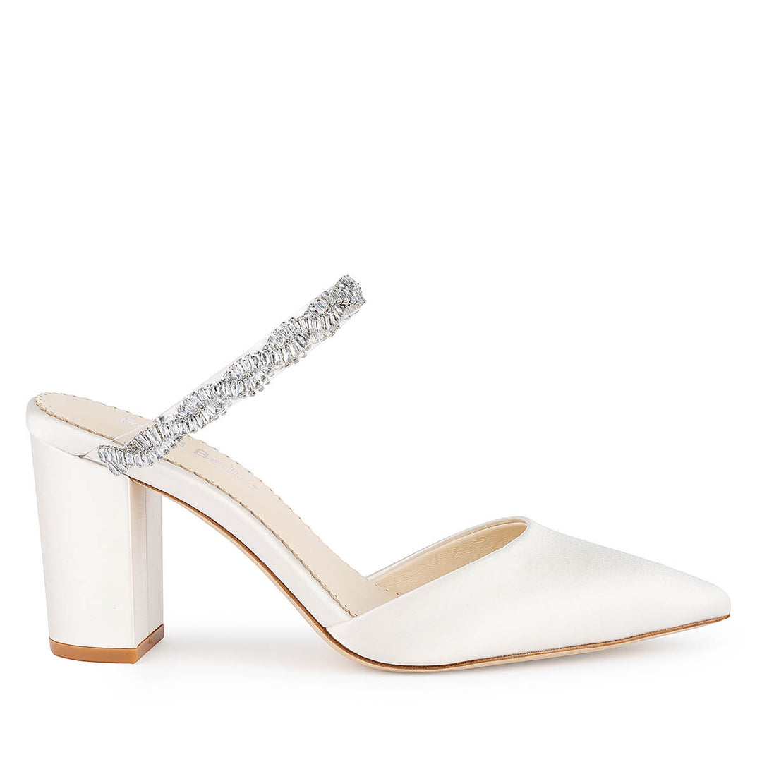 Bella Belle Weslyn Bridal Mules with Crystal Strap