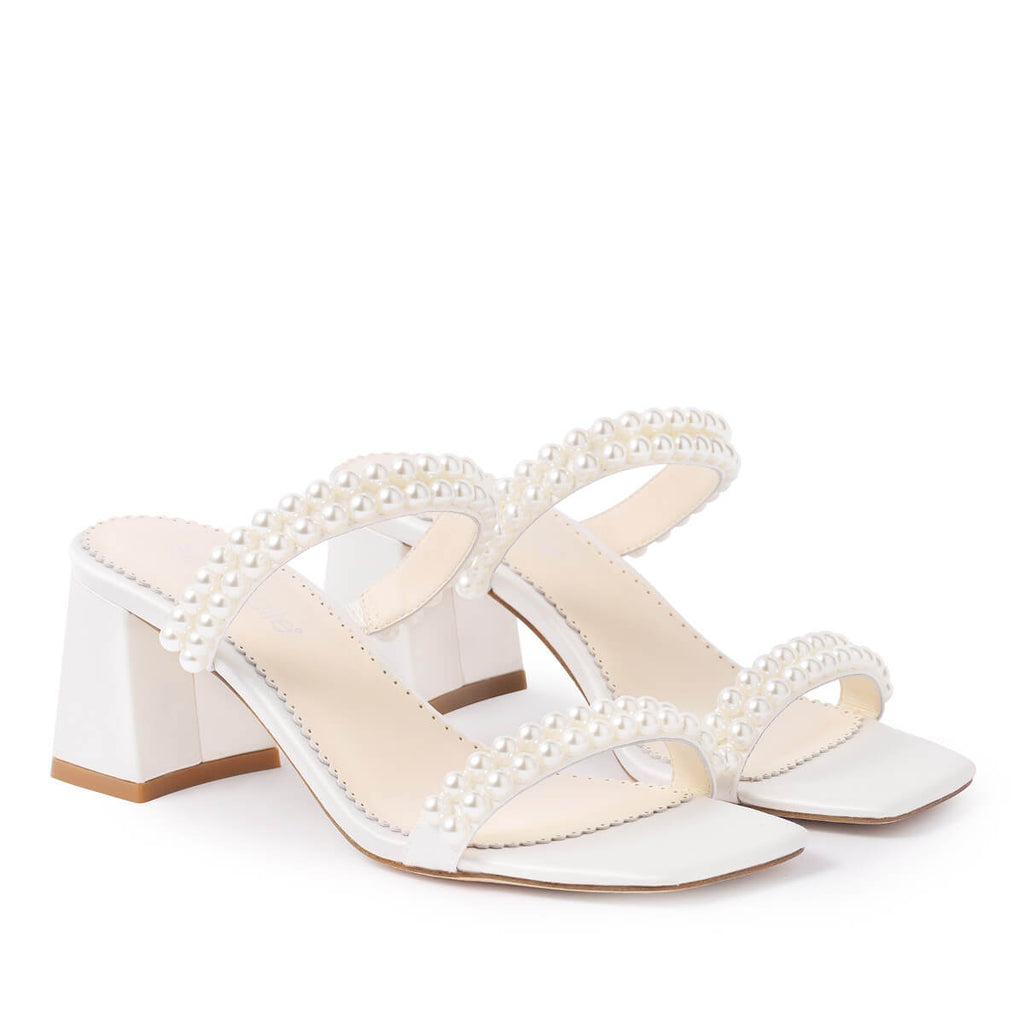 Wynn Wedding Slip on Block Heel Pearl Mules