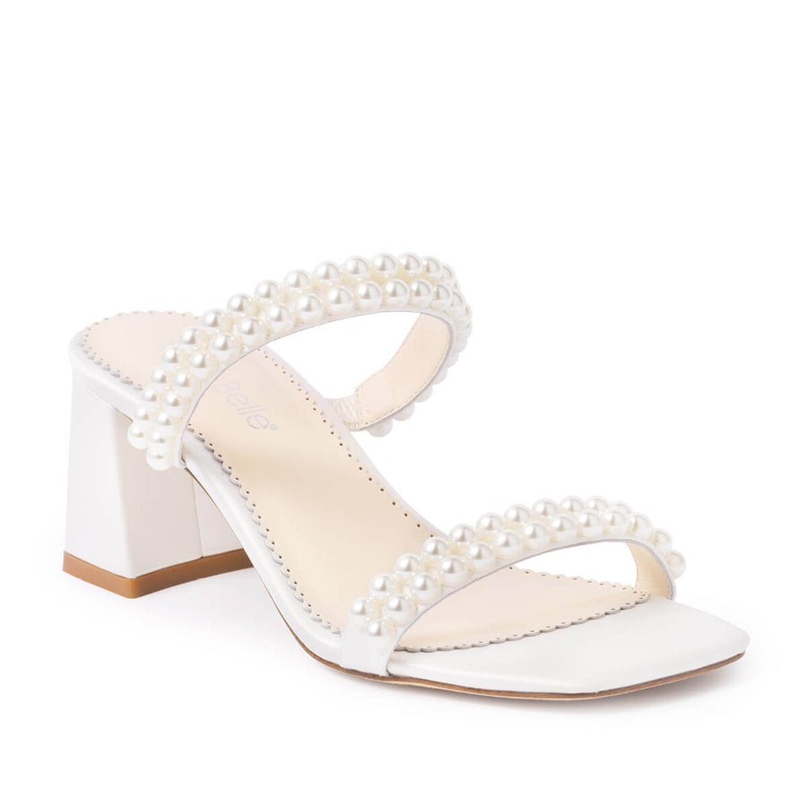 Bella Belle Wynn Slip-on Block Heel Pearl Mules