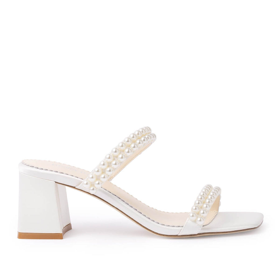 Bella Belle Wynn Slip-on Block Heel Pearl Mules