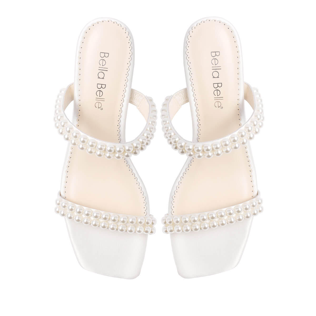Block Heel Double Strap Ivory Pearl Mules