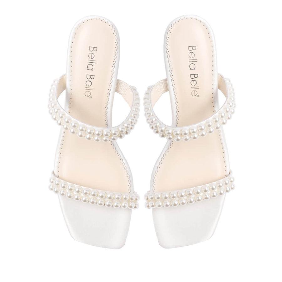 Bella Belle Wynn Slip-on Block Heel Pearl Mules