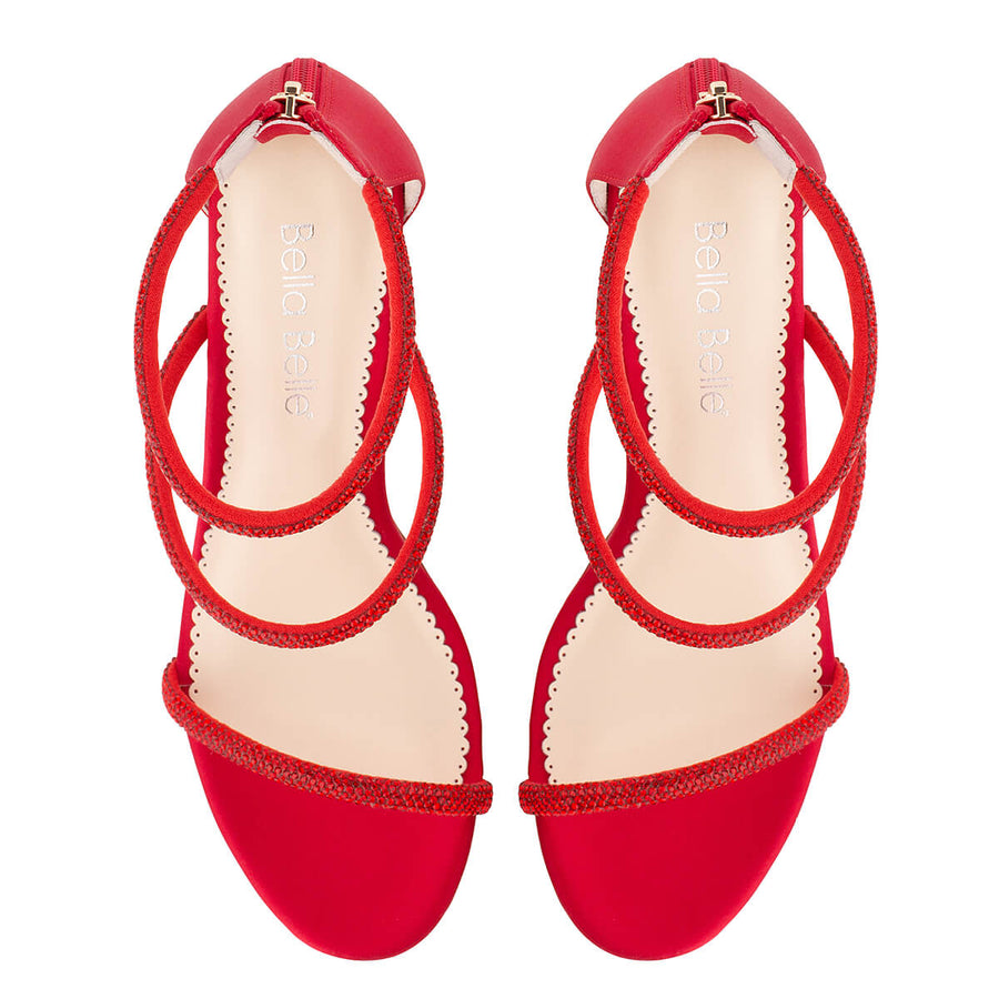 Bianca Red Crystal Embellished Leather Heels