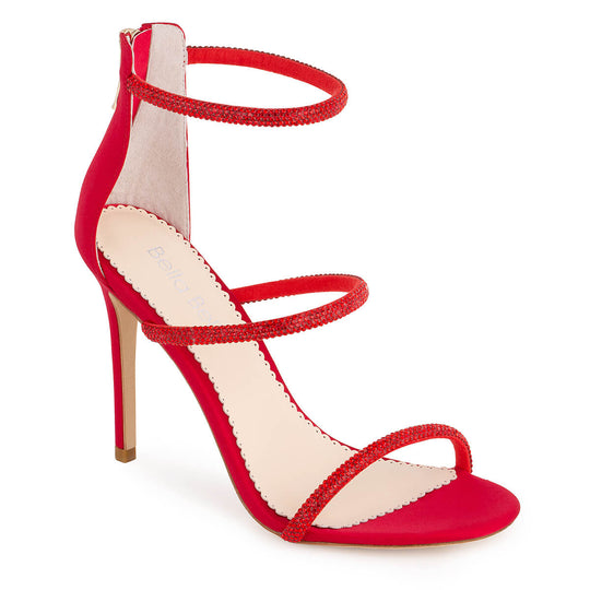 Crystal Embellished Zip-Up Red Strappy Heels Bella Belle