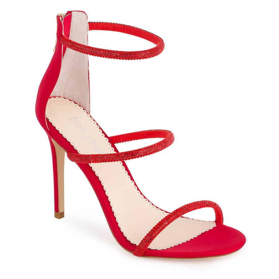 Bianca Red Crystal Embellished Leather Heels