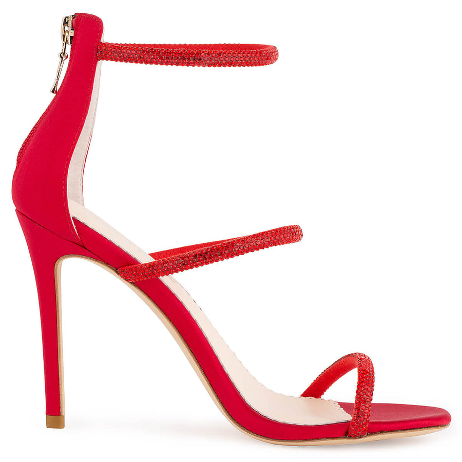 Bianca Red Crystal Embellished Leather Heels
