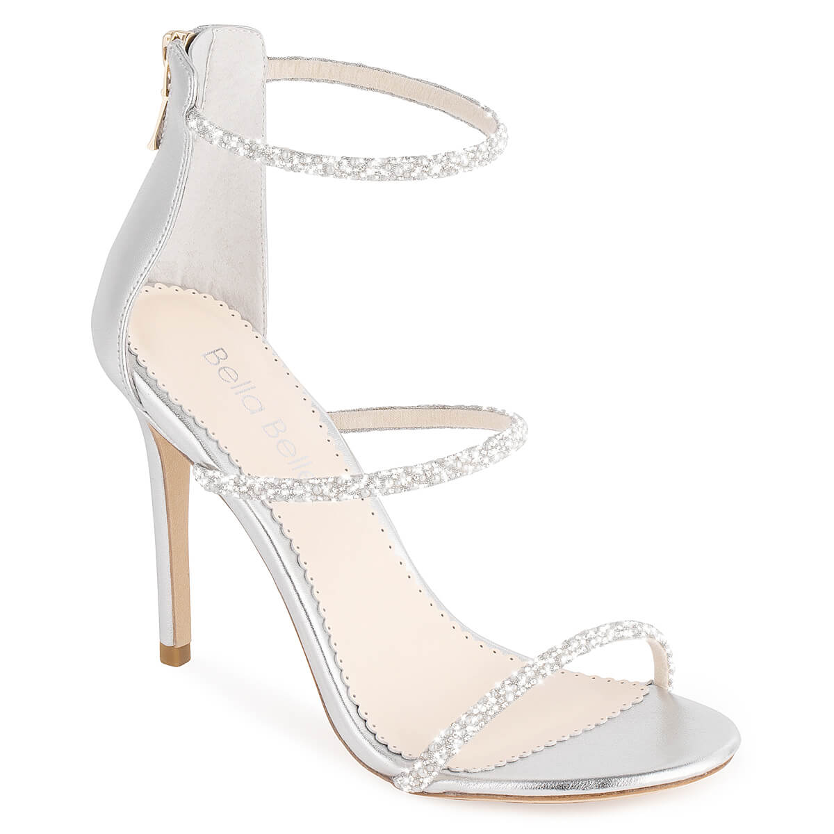 Bianca Silver Crystal and Pearl Studded Leather Heels