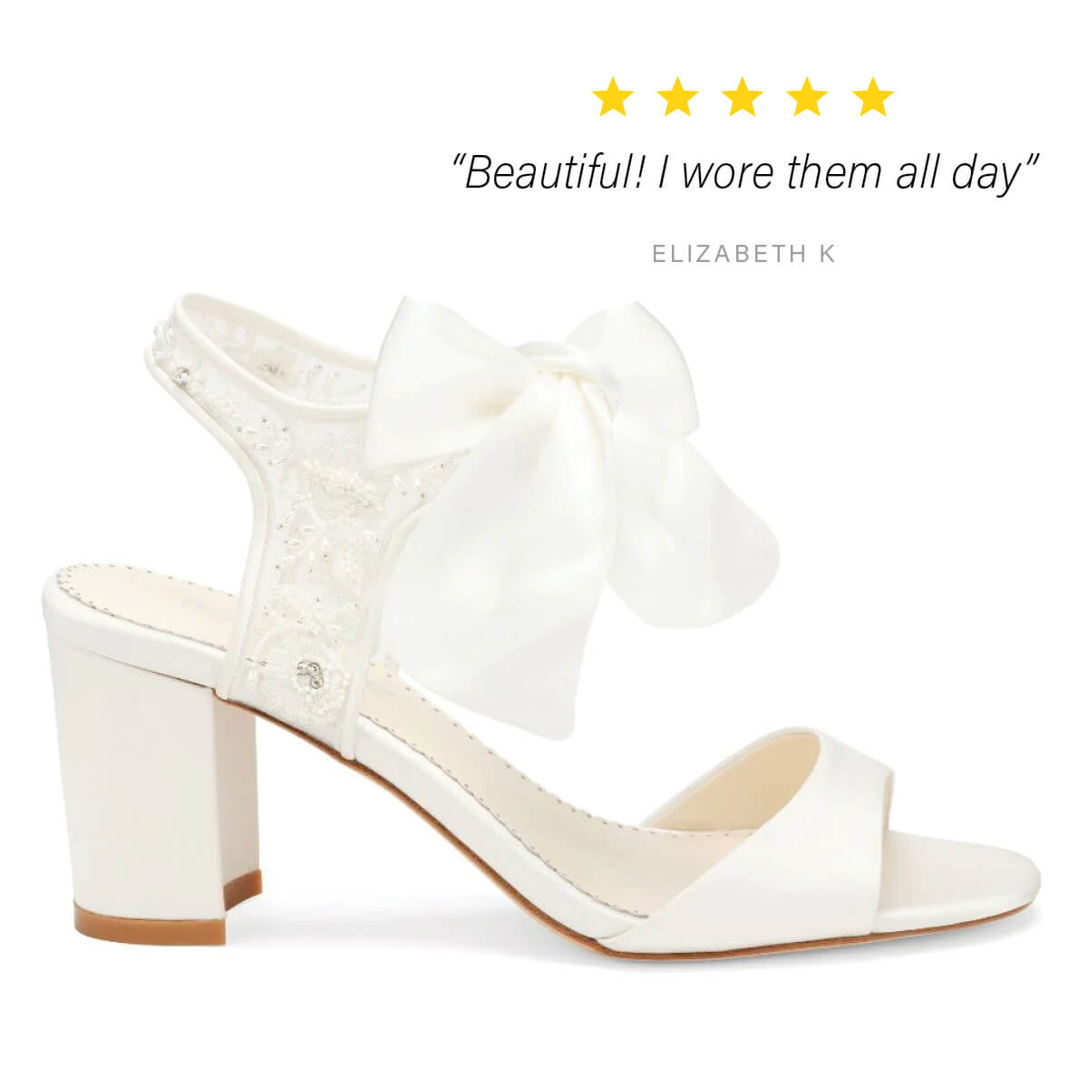 Block Heel Open Toe Wedding Shoes with Lace and Ankle Bow