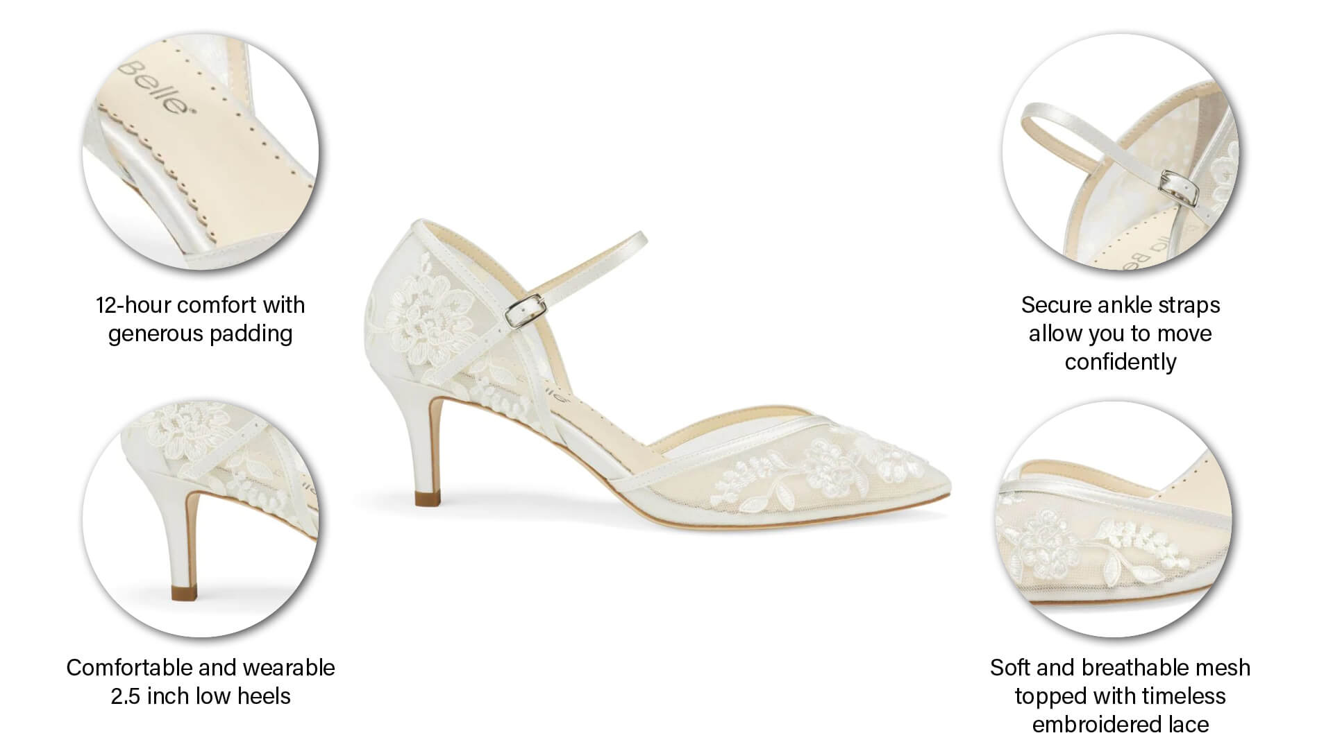 Lace Embroidered d'Orsay Low Heel Ivory Lace Wedding Shoes