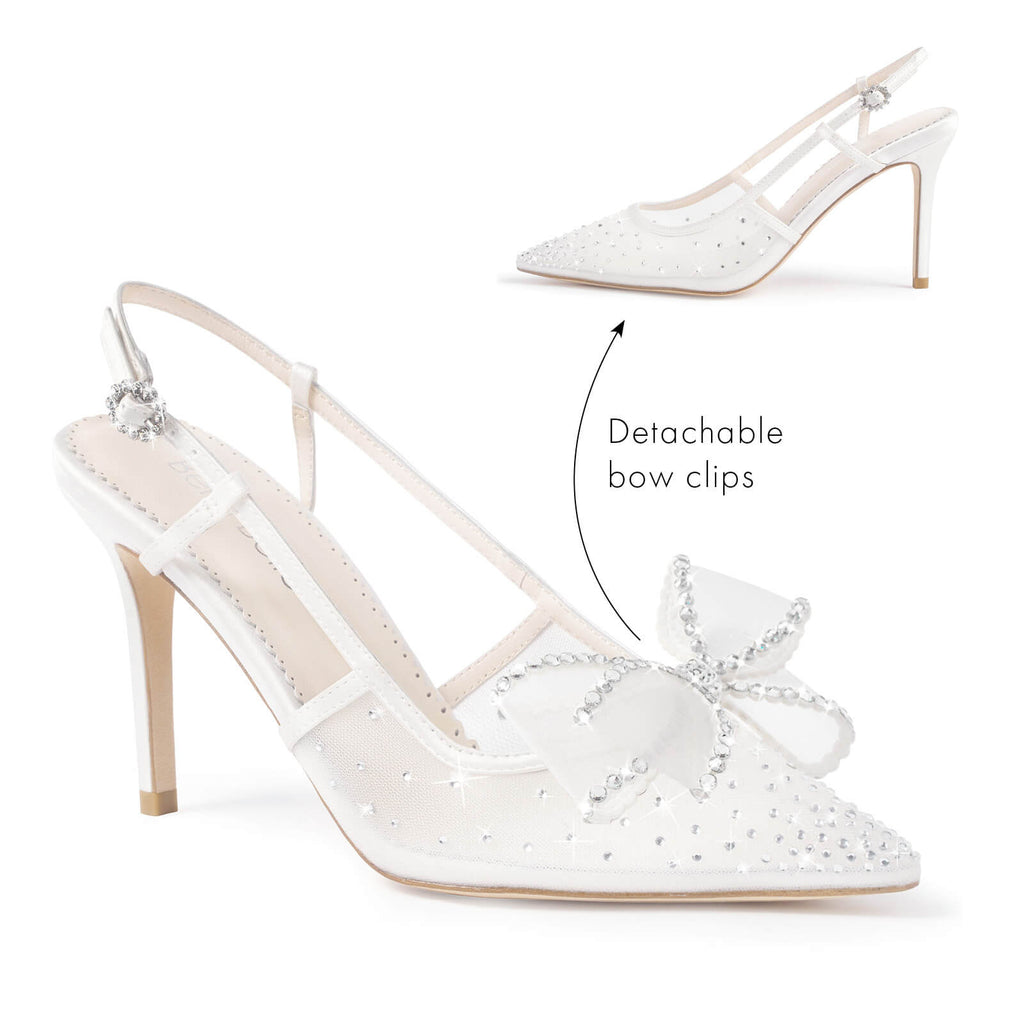 Chriselle Wedding Crystal Bow Mesh Slingback Heels