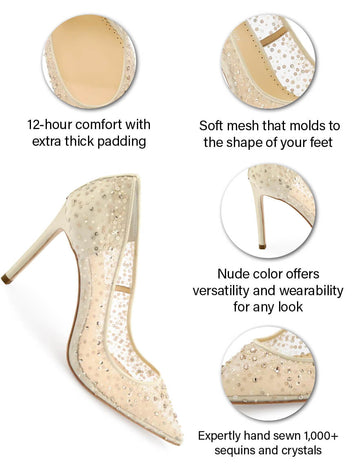 Elsa Crystal Embellished Nude Sparkly Heels | Bella Belle