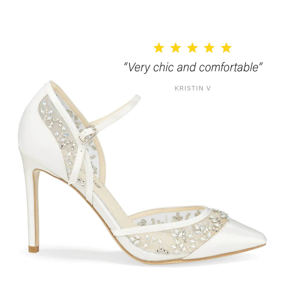  Bella Belle Shoes Emma Ivory Crystal Embellished Cap Toe D'orsay Heel