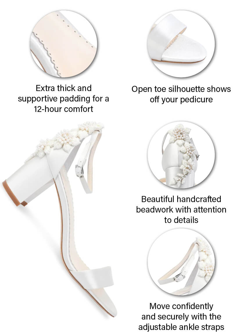 Fabiola Block Heels with Pearls: 3D Embellished Wedding Shoes