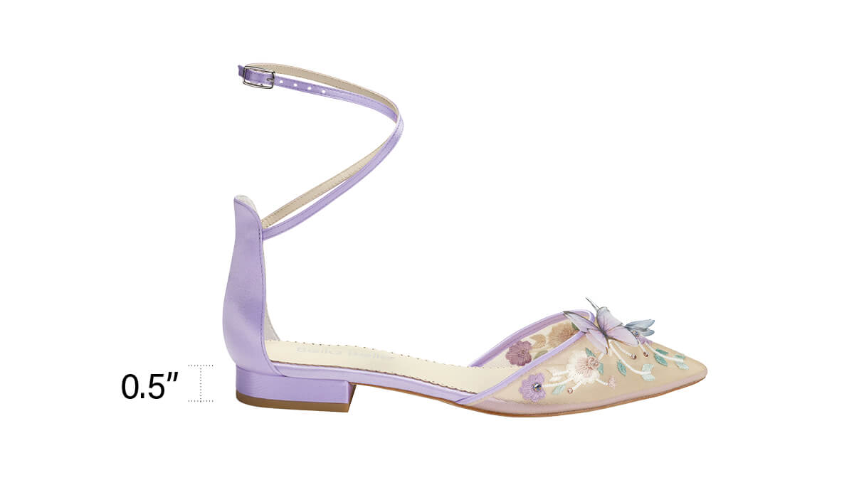 wedding flats are a flat shoe with no heel and is low to the ground