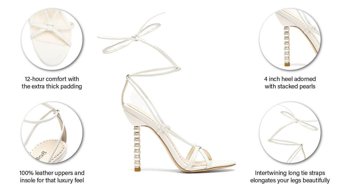 Pearl Stilettos, White Tie Up Heels - Giada | Bella Belle
