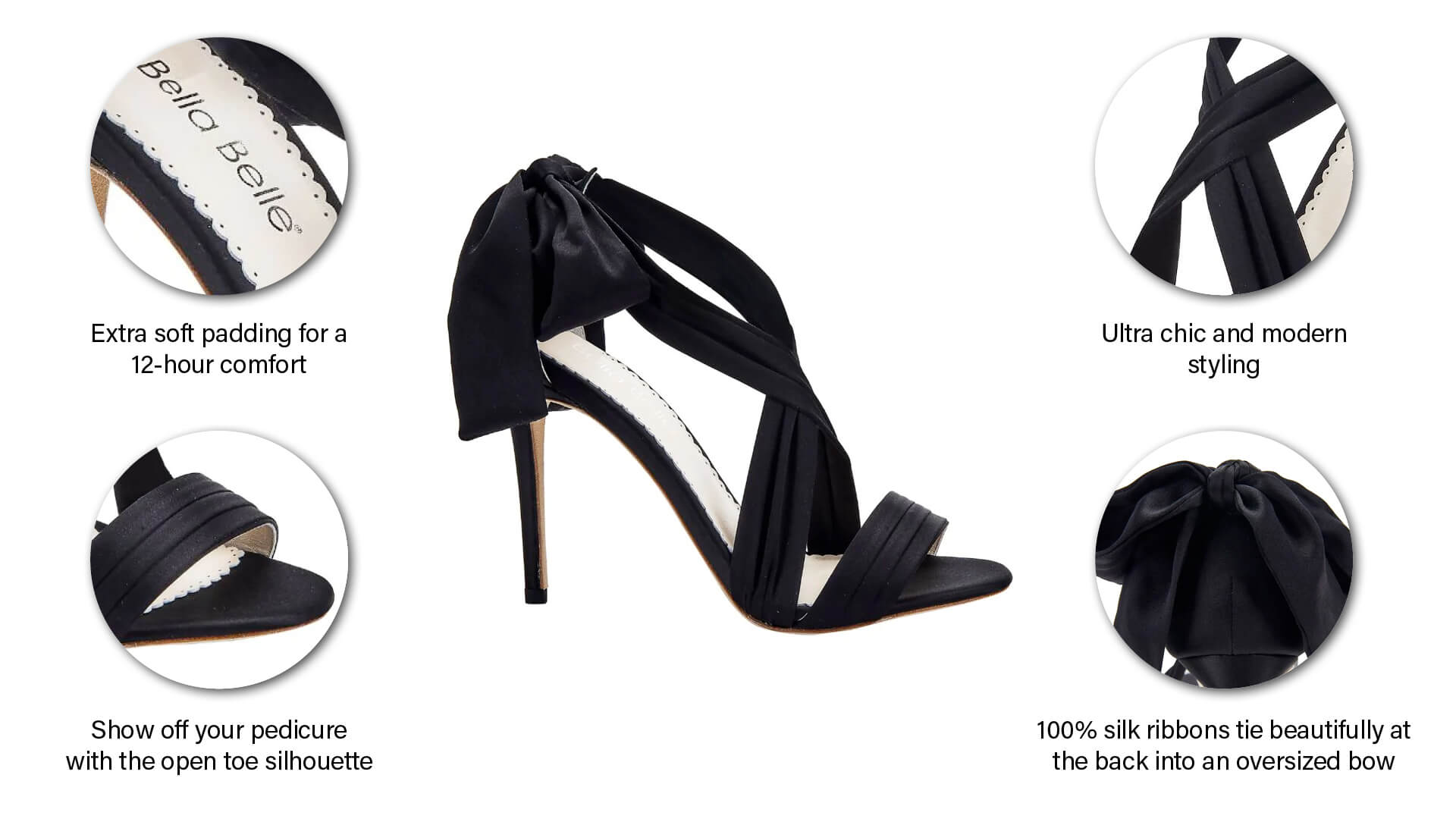 Black Ribbon Heels with Oversized Ankle Tie Bow Bella Belle