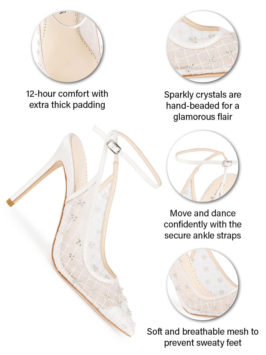 Argyle Patterned Mesh Wedding Shoes with Crystals and Pearls