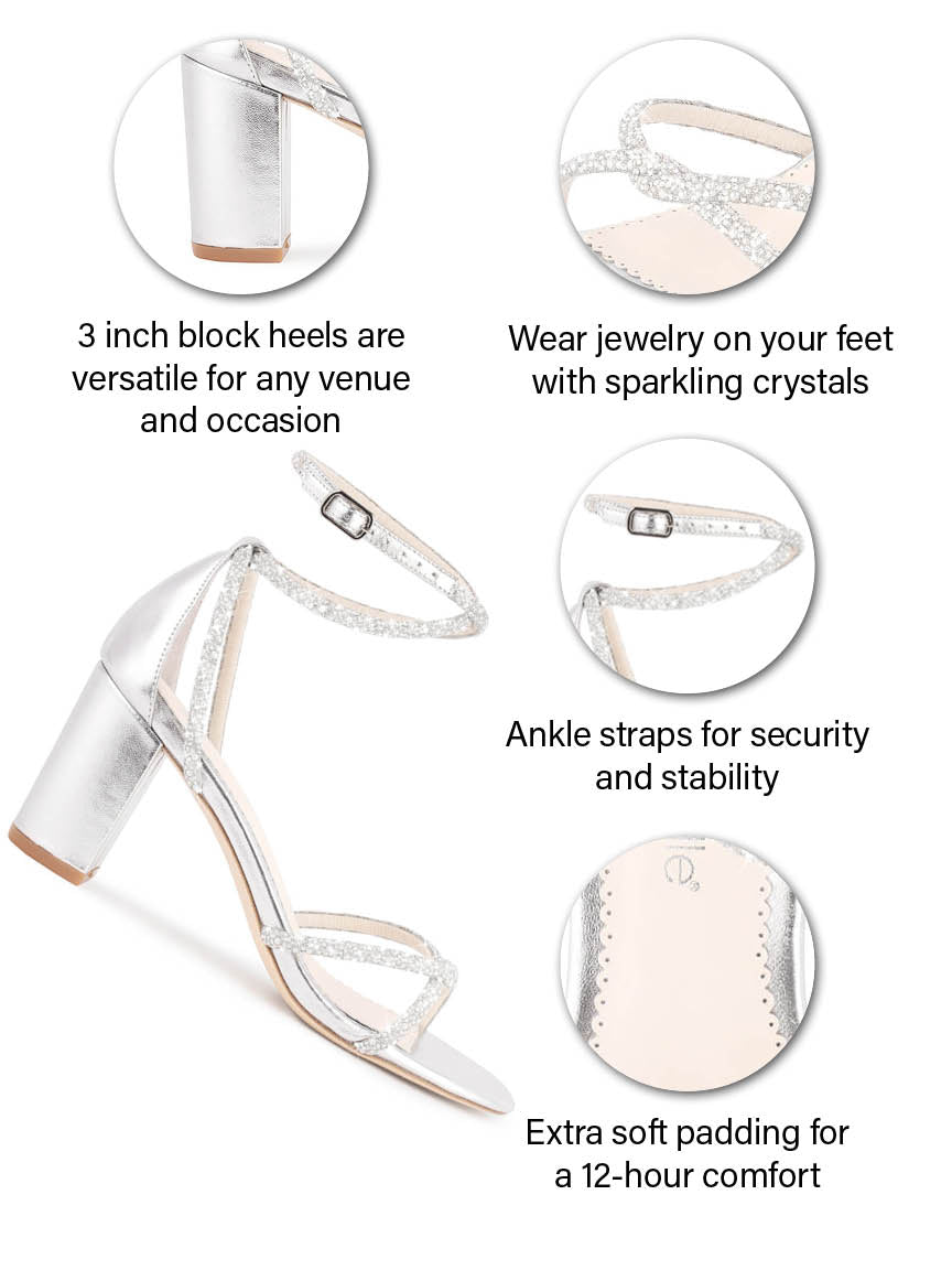 strappy silver block heels