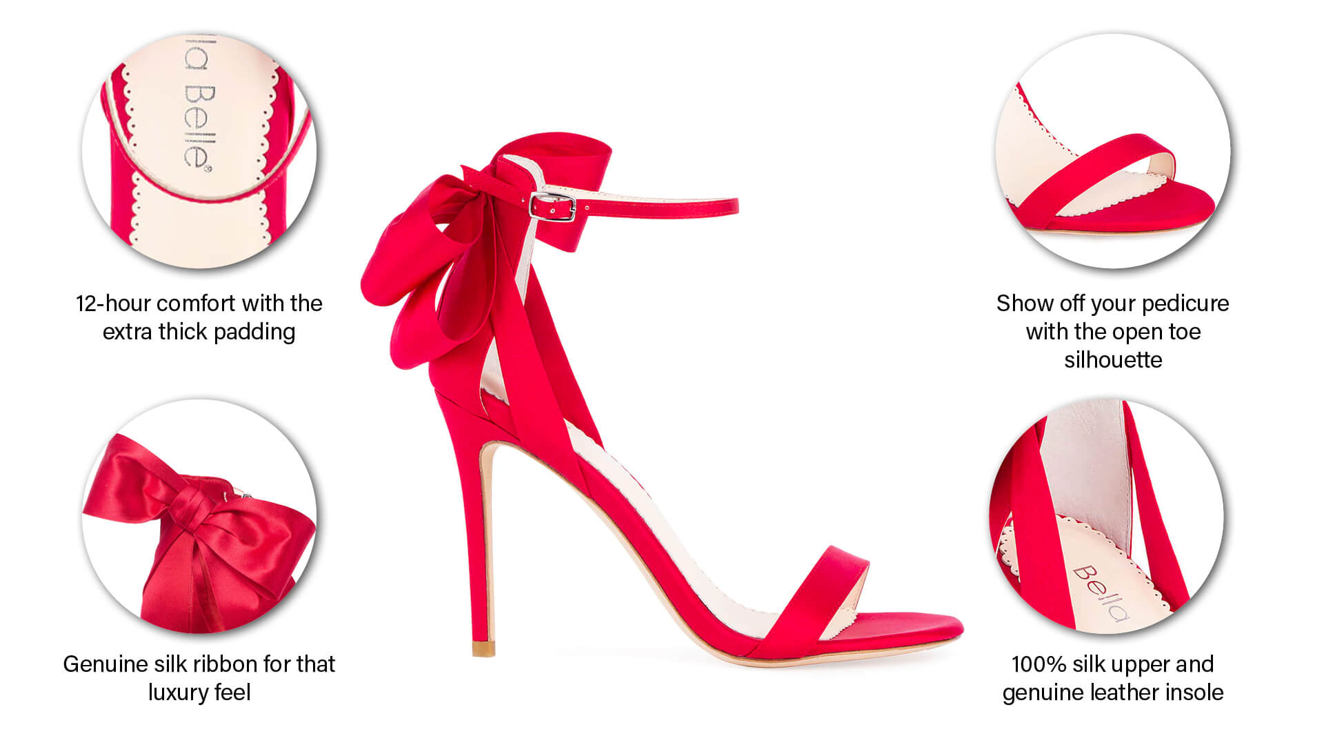 4inch Open Toe Ankle Strap Red Heels with Bow Bella Belle