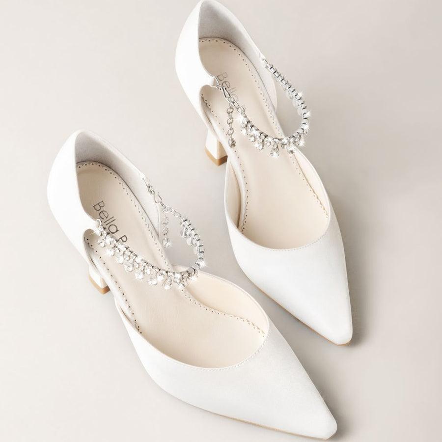 Regina Silk Bridal Pumps with Crystal Ankle Strap