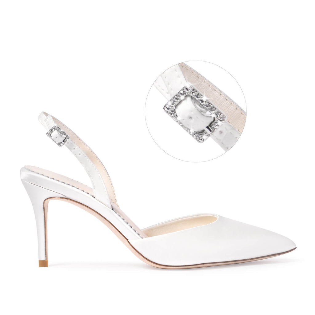 Bella Belle Simone Wedding Shoes - Pointed Toe Slingback Ivory Stiletto Heels