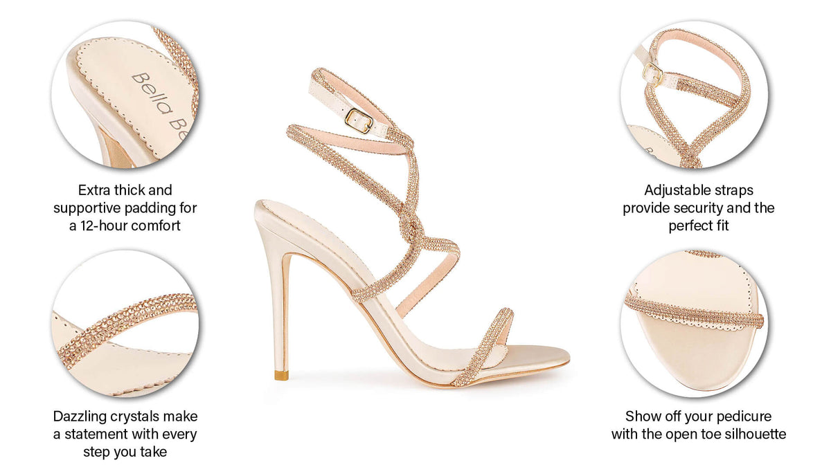 Crystal Rope Strappy Gold Heels, Teagan | Bella Belle
