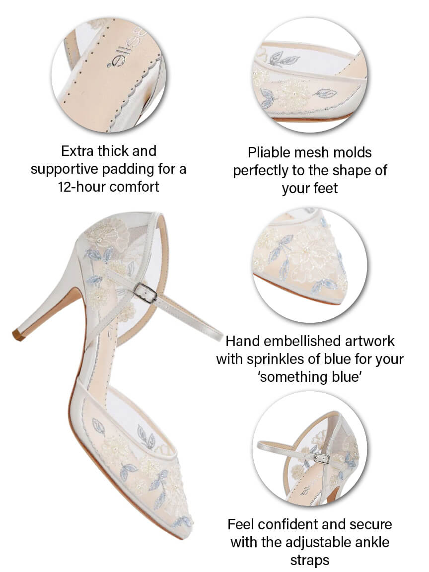 Blue and Ivory Wedding Shoes, Viola - Floral Wedding Shoes
