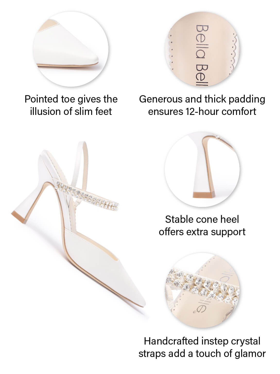 Crystal Strap Pointed Toe Spool Heel Bridal Shoes - Campbell