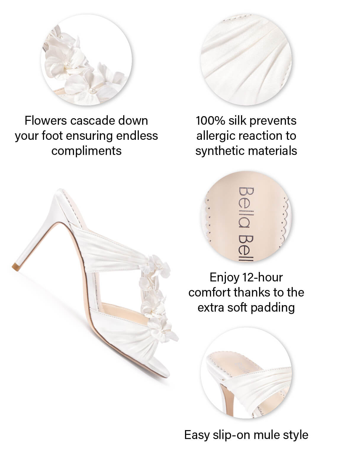 Stiletto High Heel Floral Bridal Mules - Nara