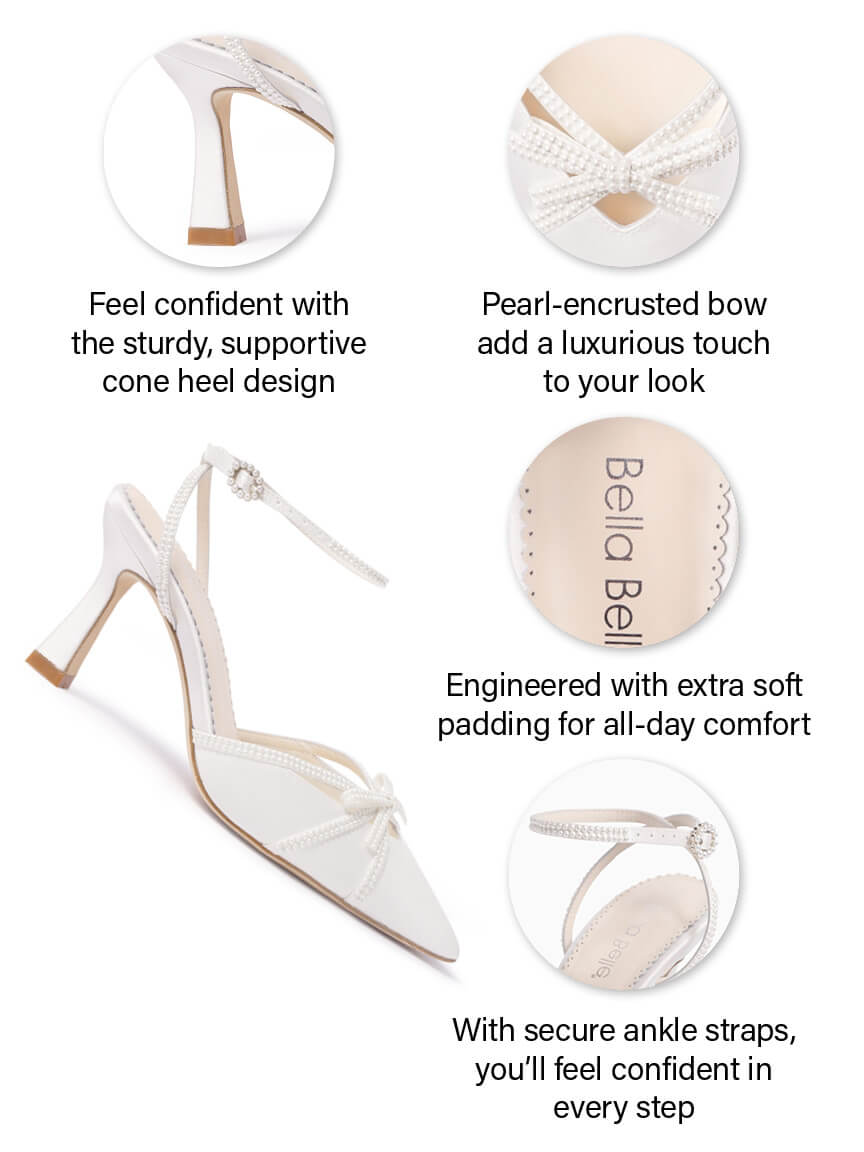 Cone Heel Pump Pearl Bow Wedding Shoes with Pearl Ankle Strap