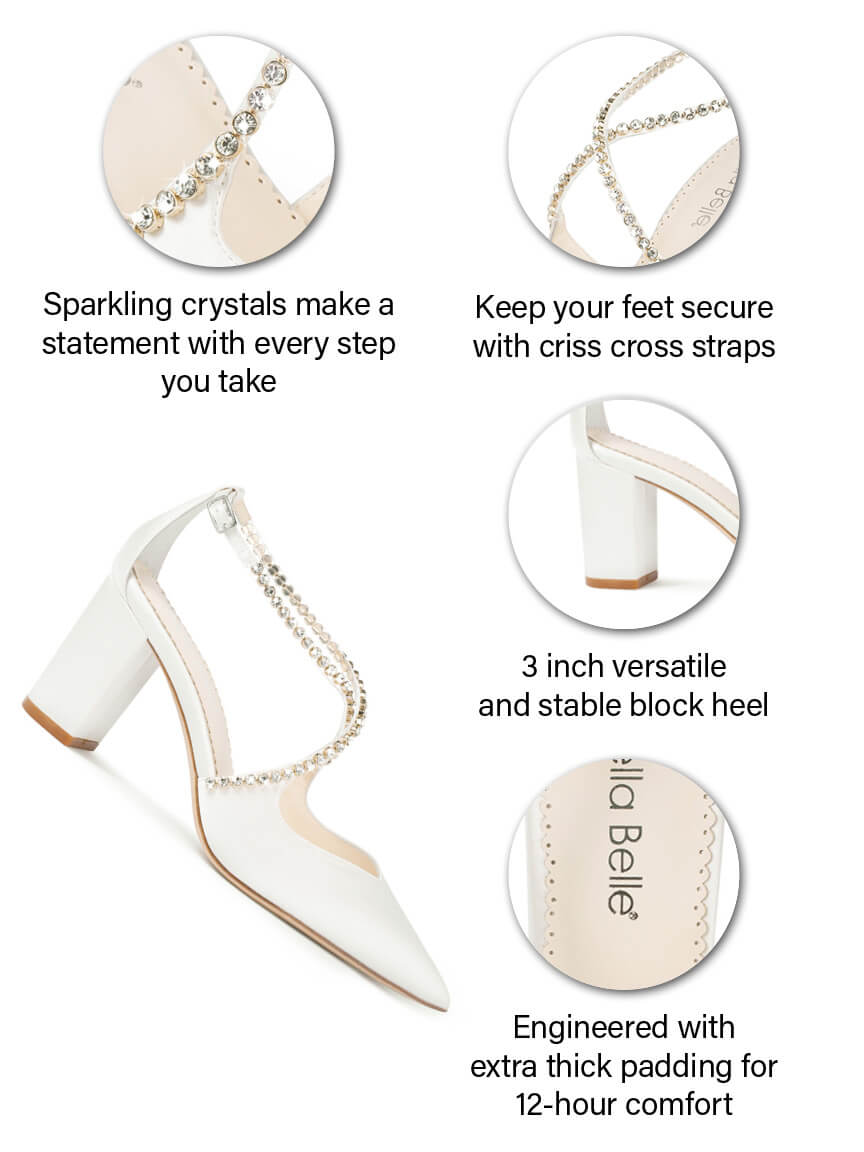 Ivory Block Heel With Criss Cross Crystal Straps