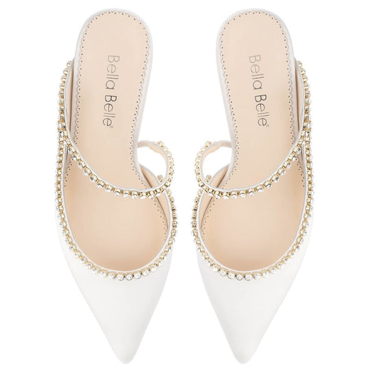 bella belle hadley 3-inch ivory crystal strap asymmetrical cone heels