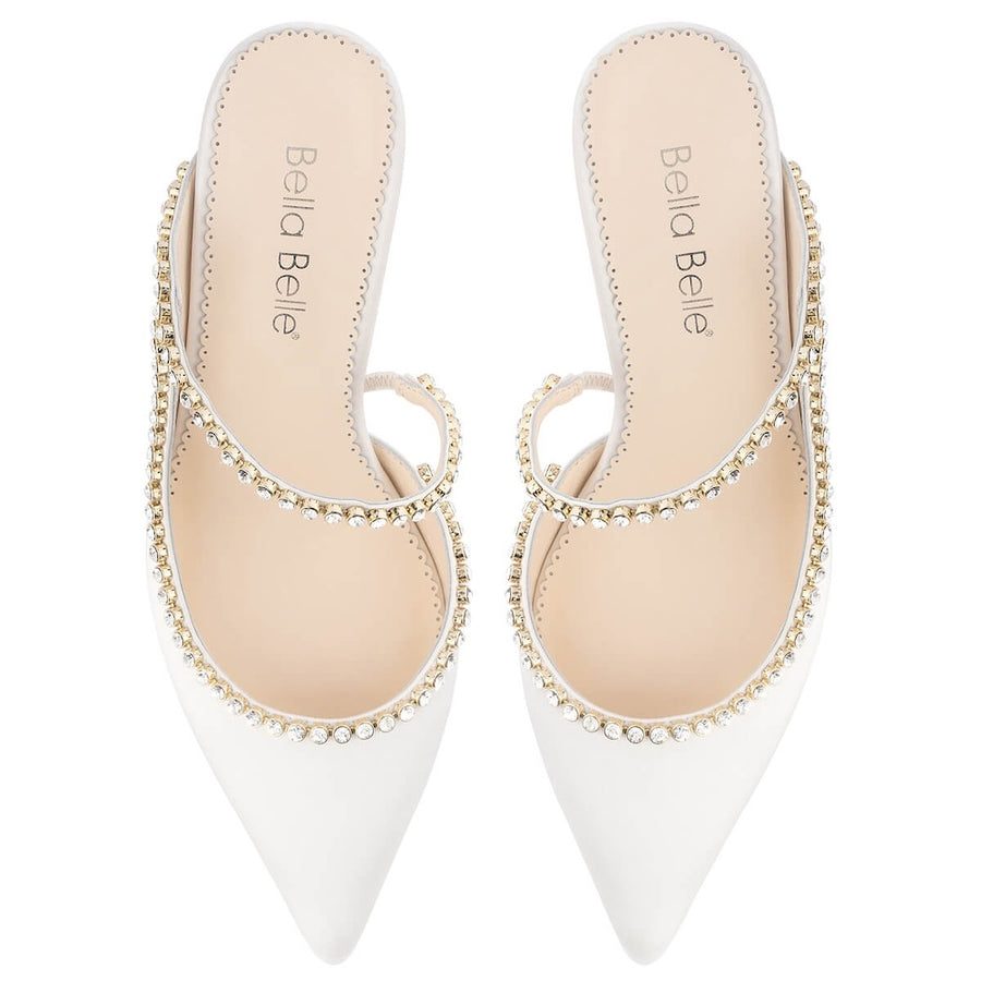 bella belle hadley 3-inch ivory crystal strap asymmetrical cone heels