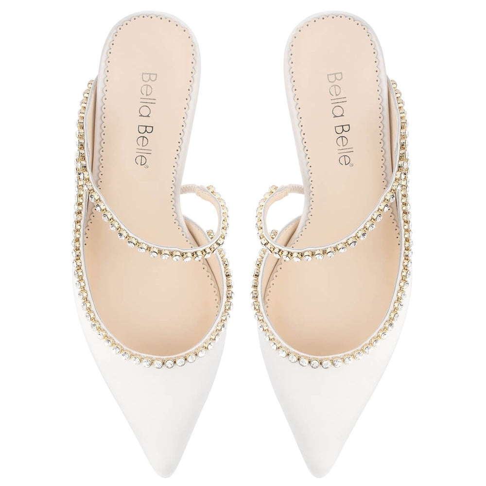 bella belle hadley 3-inch ivory crystal strap asymmetrical cone heels