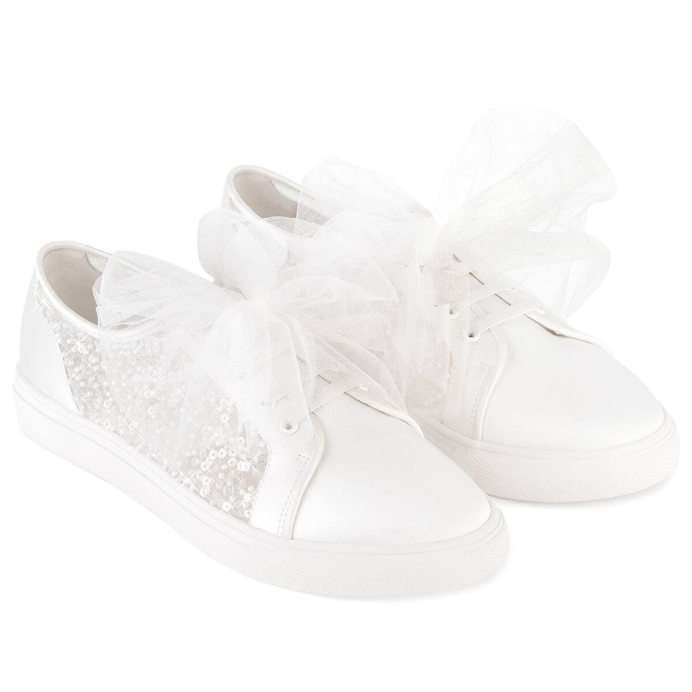 Isadora Wedding Bridal Sneakers Beads Removable Tulle Bow