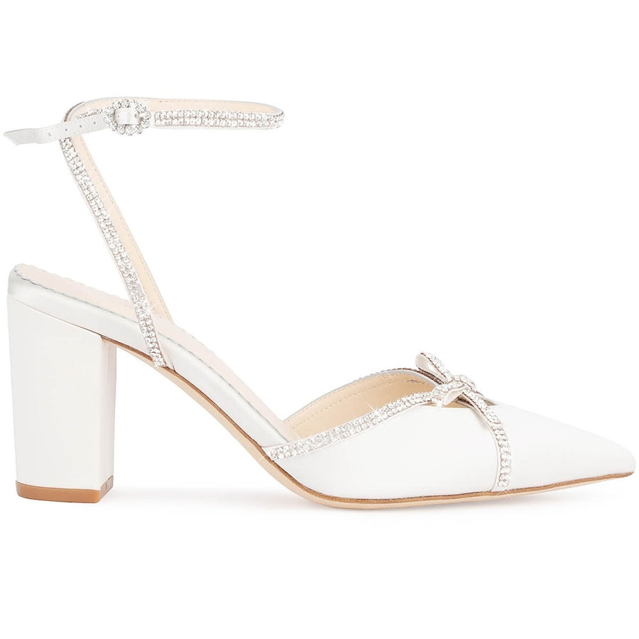 bella belle karissa ivory strappy block heels with crystal bows and ankle straps