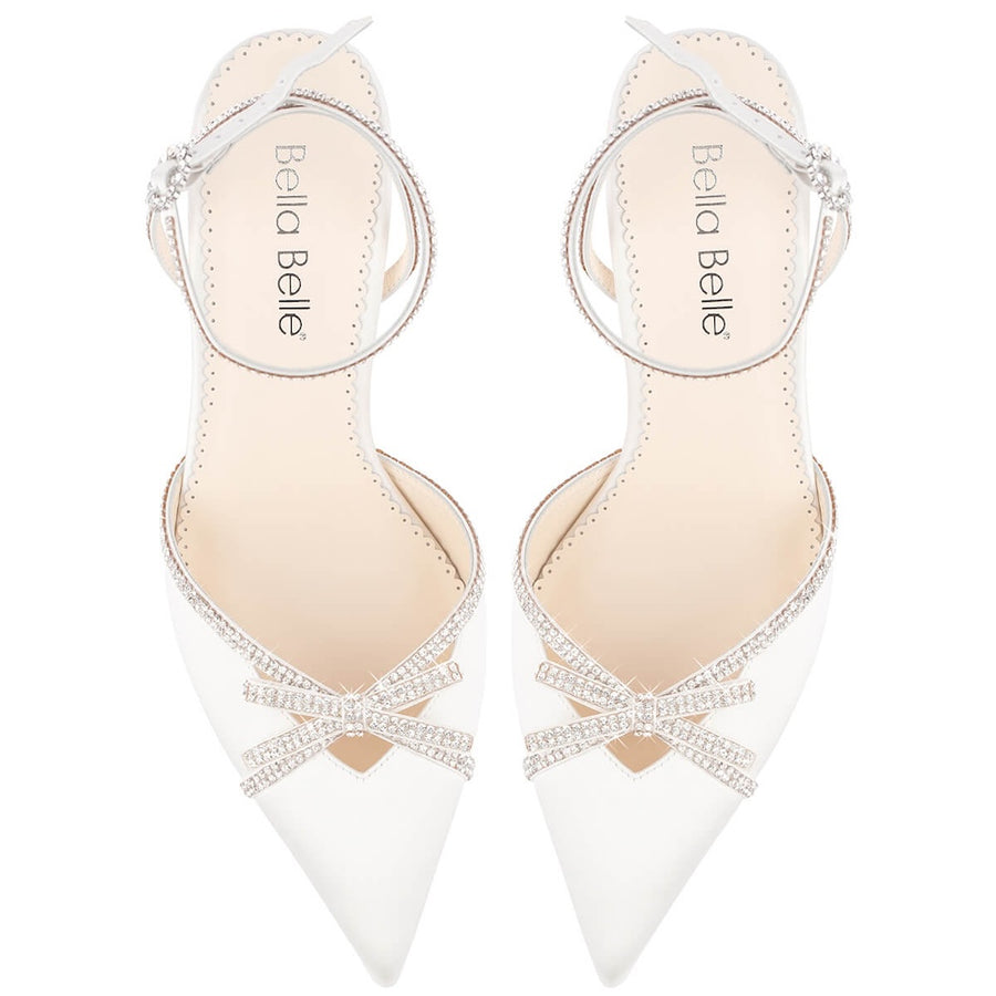bella belle karissa ivory strappy block heels with crystal bows and ankle straps