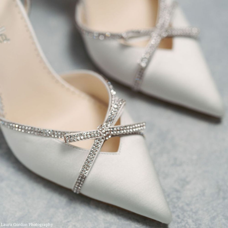 bella belle karissa ivory strappy block heels with crystal bows and ankle straps