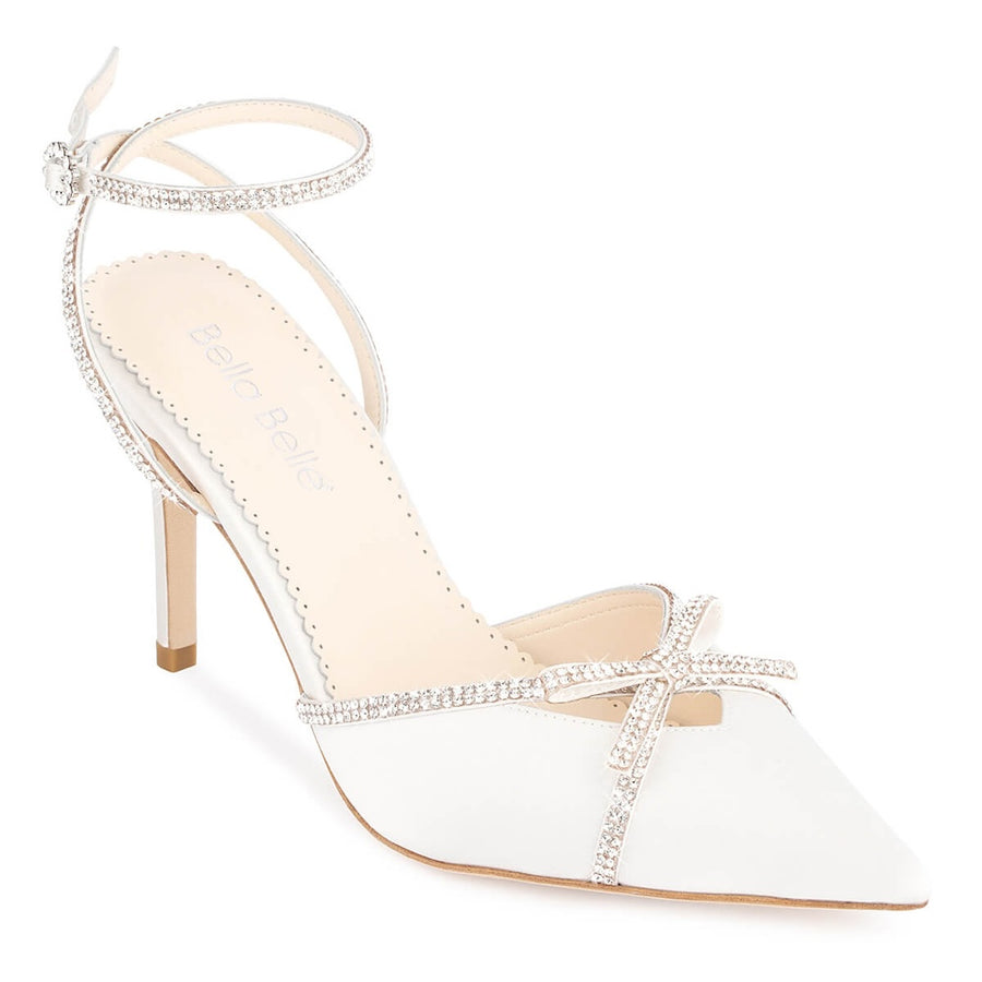 bella belle kendall crystal bow heels with crystal ankle straps